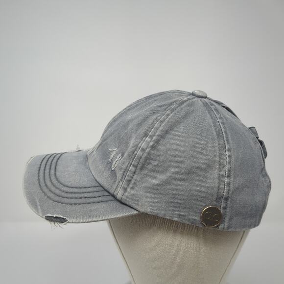 C.C Exclusives Strapback Hat Gray One Size Ponytail Distressed Blank - Picture 3 of 10